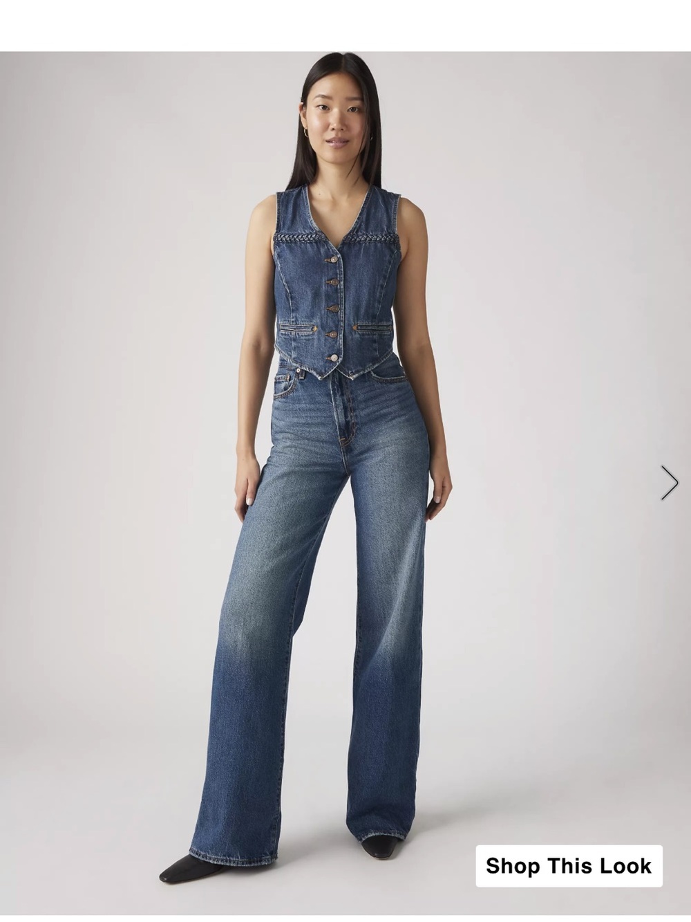 Denim Vest & Wide-Leg Jeans Set - Blue